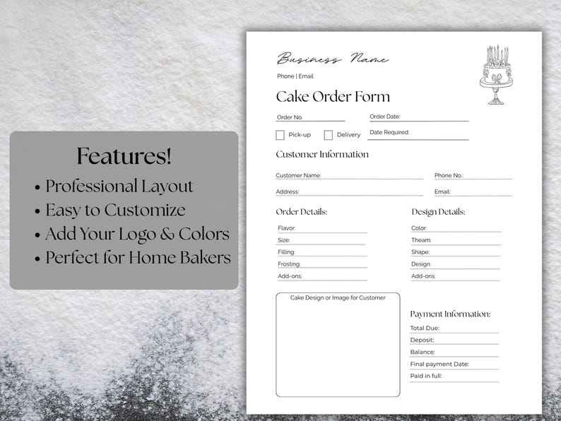 Cake Order Form Template | Editable Bakery Business Form (canva) - Etsy