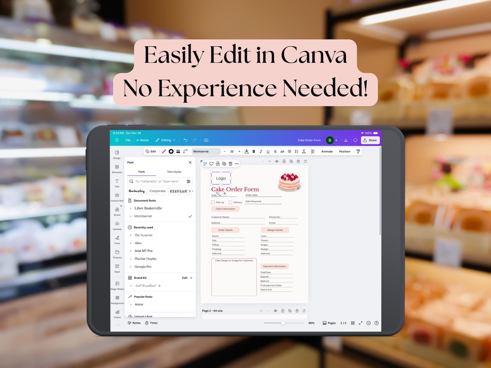 Editable Cake Order Form Template | Bakery Business (canva) - Etsy