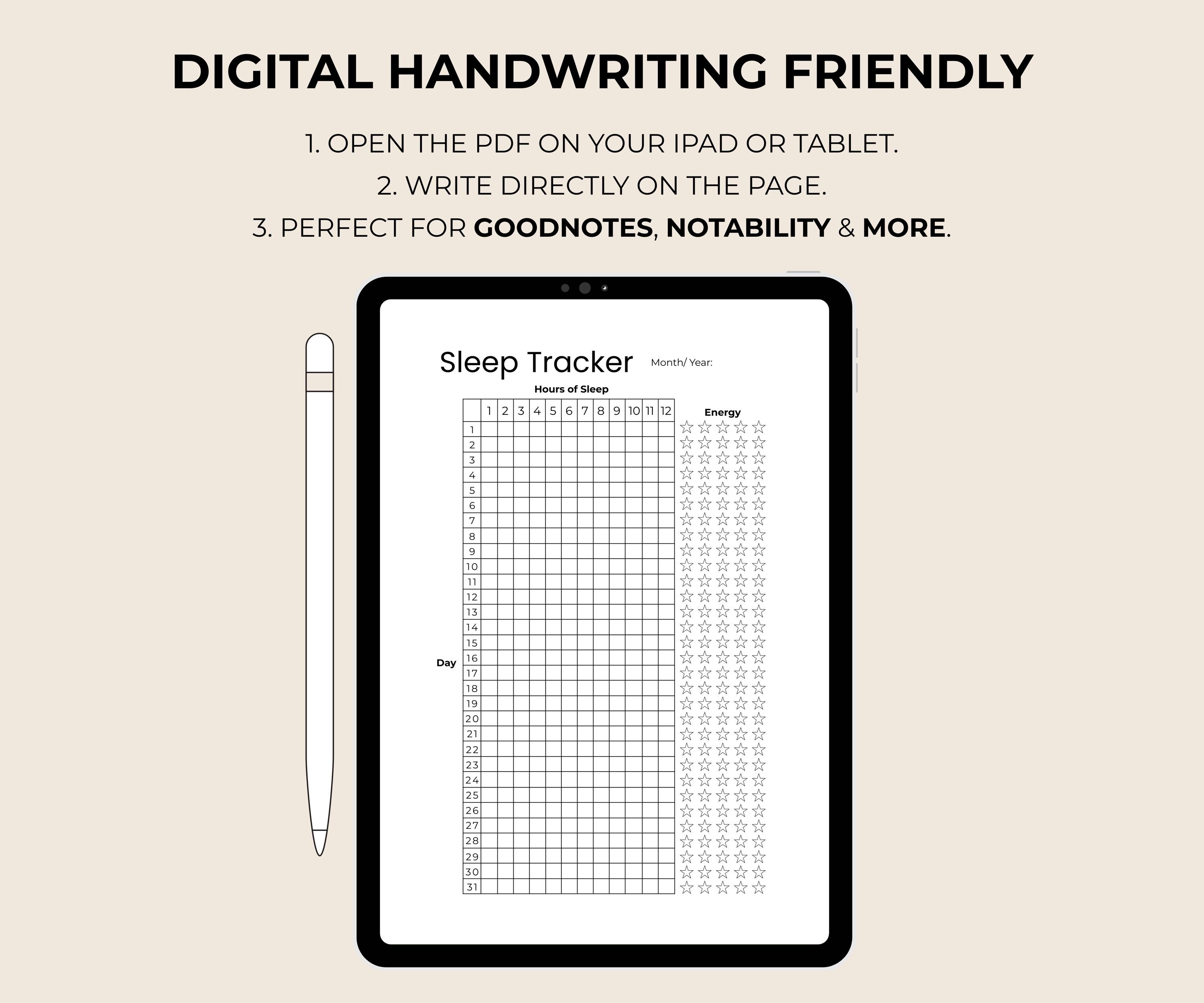 Sleep Tracker Fillable Sleep Tracker PDF | Printable and Fillable | Digital Sleep Log | A4 ...