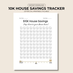 10K House Savings Tracker | Money Savings Challenge | Budget and Finance Goal Tracker | PDF A4 & Letter | GoodNotes Notability