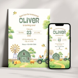 Editable Baby Farm 1st Birthday Invite, Farm Theme Birthday Invitation, Barn Animals Invite, Floral Barnyard Bash Party Invite