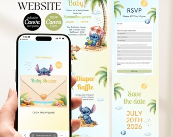 Aloha Stitch Baby Shower Website Invitation, Tropical Canva Template (Digital Download)