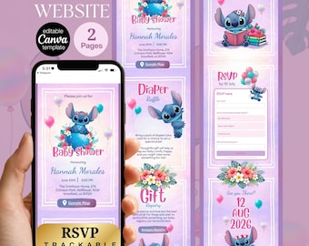 Stitch Baby Shower Website Invitation | Purple Floral Girl Theme (Digital Download)