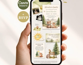 Woodland Baby Shower Website Template: Safari Theme, RSVP Form (Digital Download)