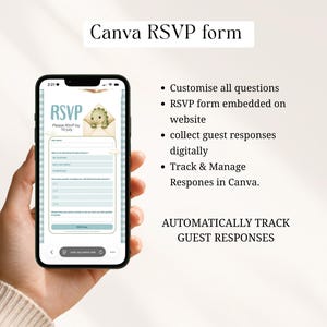 This sage green baby dinosaur hatching soon baby shower website bundle features a fully embedded Canva RSVP form. Automatically track all guest responses digitally — no paper needed. Customize all RSVP questions, collect responses and manage them directly in Canva. Perfect boys dino hatching soon baby shower digital invite, instant download.