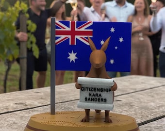 Personalisiertes australisches Geschenk - 3D minimalistisches Känguru und australische Flagge, Symbole der Aborigines, Zertifikat nach Wunsch