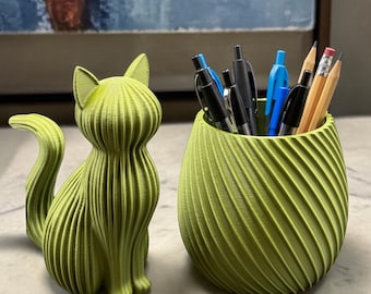 Minimalistischer Katzenskulpturen-Organizer - 3D Gedrucktes Katzen-Dekor, Japandi Wohnkultur, Moderner Schreibtisch Organizer, Badezimmer Halter, Geschenk Katzenliebhaber