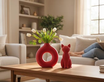 Minimalistische Katzen Skulptur - Nordische 3D Gedruckte Vase, Japandi Dekor, Geschenk Katzenliebhaber