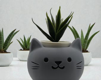 Katzen Sukkulenten Pflanzer - Niedlicher Mini Blumentopf, Kawaii Schreibtisch Dekor, kleiner Zimmerpflanzentopf, Geschenk für Katzenliebhaber