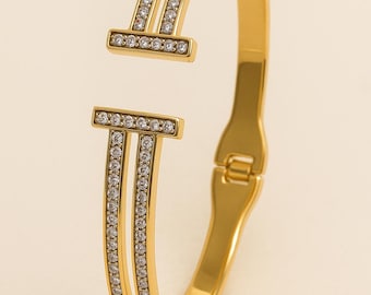 Gold Color Steel Zircon Bracelet – Minimal Geometric Modern Jewelry for Women
