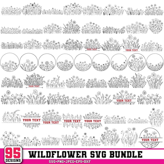 Wildflower SVG,Flower svg,Flower Bouquet svg,Botanical svg,Flower Meadow Svg,Flower Border Svg,Nature Svg,Spring SVG,Cricut & Silhouette