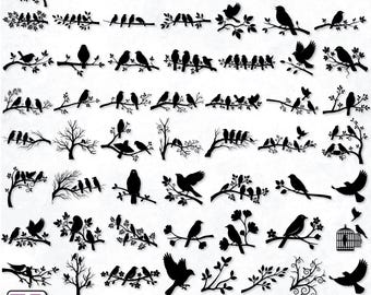 Bird on Branch SVG,Bird svg,Branch svg,Bird on Tree Svg, Flock of Birds Svg,Tree svg,lying Bird Svg, Sparrow Svg,bird svg,Cricut& Silhouette