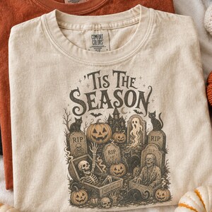Tis The Season Halloween Shirt, Vintage Skeleton Pumpkin Ghost Tee, Comfort Colors® Spooky Season Shirt, Retro Fall Graphic Gift
