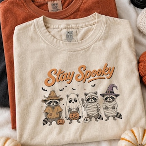 Stay Spooky Raccoon Halloween Shirt, Cute Ghost Raccoon Tee, Comfort Colors® Fall Graphic Tee, Pumpkin Season Gift