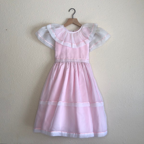 80s Sylvia Whyte Sheer Pink Party Dress Girls