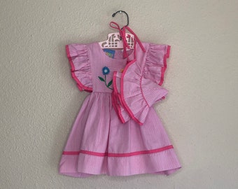 1980s Pink Flutter Dress and Sun Hat Set