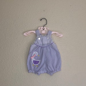 1980s Purple Pin Stripe Goose Romper