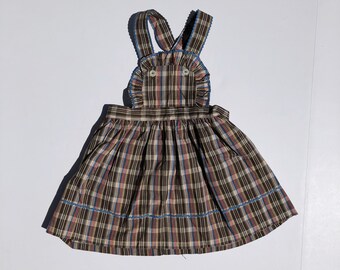 1950's Brown Plaid Ric Rac Jumper Dress (2t)