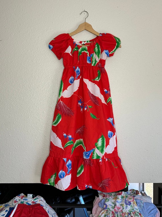1980s Red Hawaiian Maxi Dress (6x) - image 2