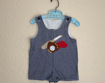 90s Baseball Gingham Romper (6/9 months)