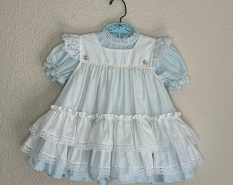 1980s Baby Blue Dress & White Eyelet Piniafore