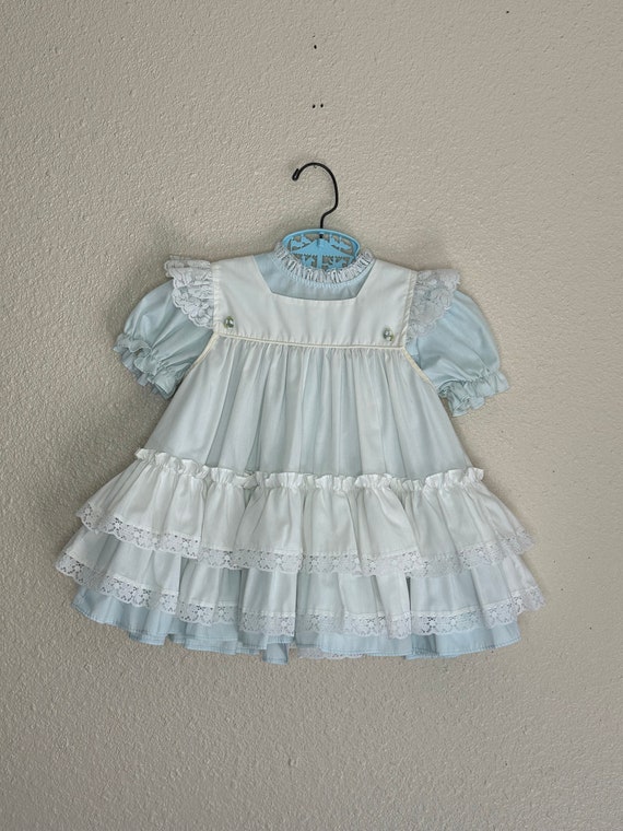 1980s Baby Blue Dress & White Eyelet Piniafore