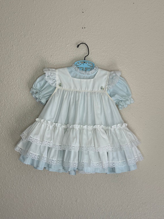 1980s Baby Blue Dress & White Eyelet Piniafore - Etsy 