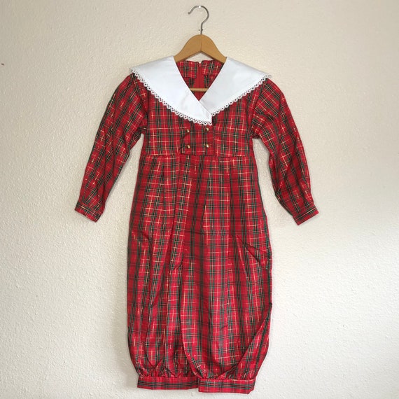 Vintage Shiny Plaid Holiday Jumpsuit (4t) - image 1