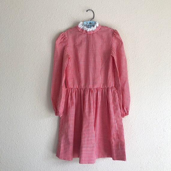 1970s Red Gingham Dress Kids (6x) - image 1