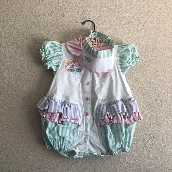 Vintage Pastel Ruffle Bottom Tennis Romper (24 mon
