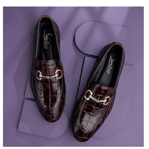 Handmade Brown Pattern Horsebit Loafers for Men – Luxury Slip-On Leather Dress Shoes
