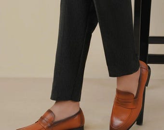 Handmade Brown Leather Penny Loafers – Men’s Classic Slip-On Dress Shoes
