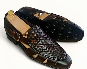 Handgemaakte geweven leren sandalen voor heren op maat gemaakte geklede schoenen