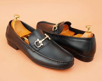 Handmade Men's Black Leather Moccasin Loafers