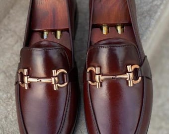 Mocasines de piel auténtica color marrón hechos a mano para hombre