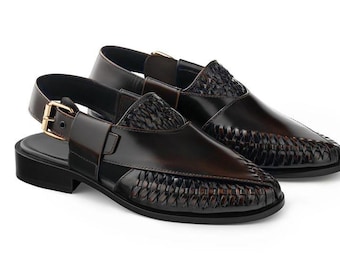 Handgjorda Peshawari Chappal för män Pakistanska sandaler i äkta läder Traditionella pashtunska skor