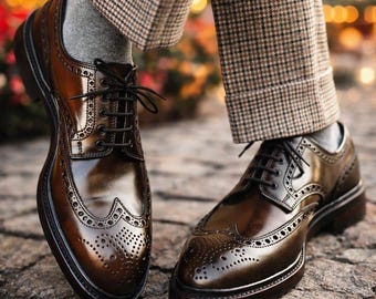 Handgefertigte Braune Leder Oxford Schuhe für Herren - Wingtip Brogue Formelle Schuhe