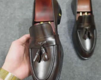 Handgefertigte Braune Leder Quaste Loafers für Herren | Klassische Trachtenschuhe