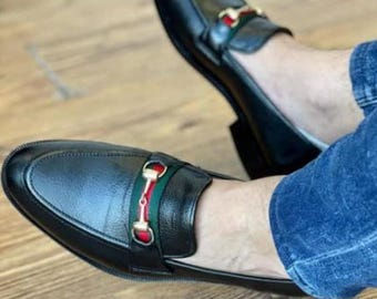 Handmade Black Leather  Loafers: Men's Dress Moccasins