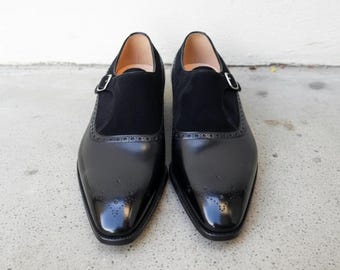 Men’s black single monk strap shoes, office buckle dress shoes