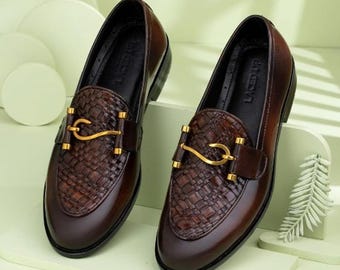 Handmade men’s leather dress shoes, brown tassel moccasins
