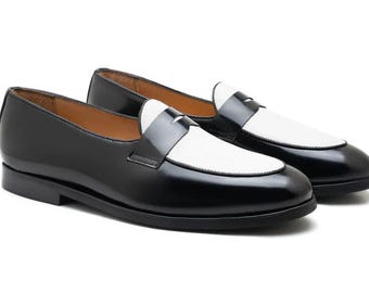 Mocassini penny in pelle bicolore fatti a mano – Scarpe eleganti