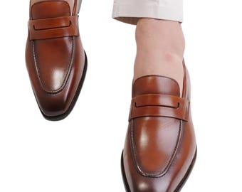 Handgefertigte braune Herren Slip-On Leder Penny Loafers Schuhe