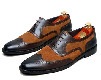 Handmade Leather & Suede Oxford Dress Shoes For Men
