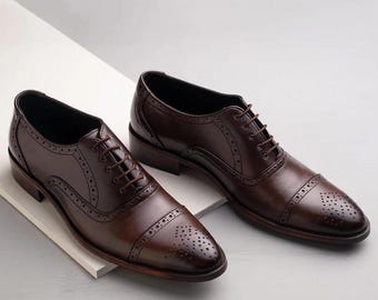Handgefertigte Oxford-Schuhe aus braunem Leder, klassische Business-Schuhe