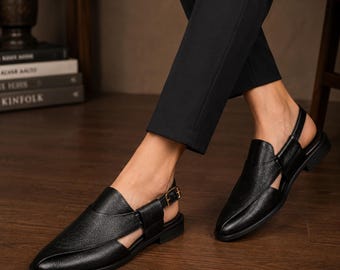Handmade comfortable Black  Leather Peshawari Chappal Sandals: Traditional summerfor  sandals men