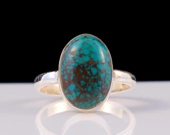 Handmade Sterling Silber Türkis Ring - Natürlicher Edelstein, Größe 6-12