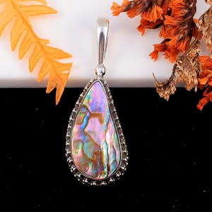 925 Sterling Silver Hänge - Naturlig Abalone Shell Ädelsten - Handgjort Hänge