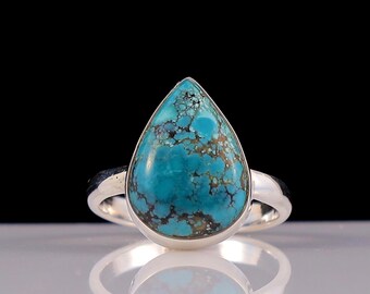 Handgemachter Sterling Silber Türkis Ring - Natürlicher Edelstein, Größe 6,5