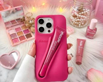 iPhone 17/16/15 Silicone Case with Ribbon Holder & Lipstick Cover